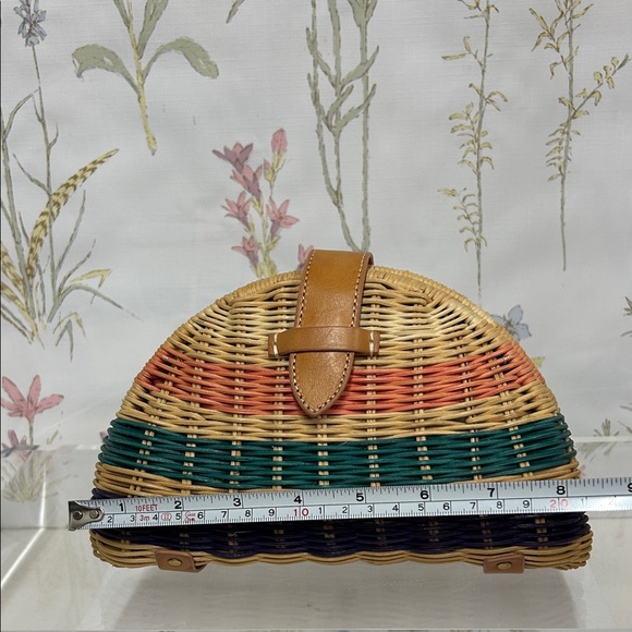 J. Crew Woven Half-Moon Straw Clutch in Tan, Coral, Teal, Navy - Picture 2 of 15